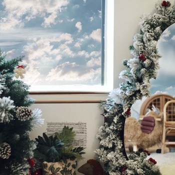 Χριστουγεννιάτικη γιρλάντα από ρατάν 180 εκ. με χιόνι για εσωτερικό Χριστουγεννιάτικο ντεκό τεχνητό λουλούδι γιρλάντα για σκάλες σπιτιού χειμώνας Πρωτοχρονιάς