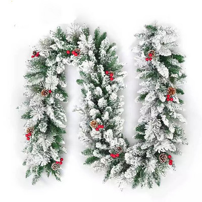 180 см Коледен гирлянд от ратан със сняг за интериор Коледен деко гирлянд от изкуствени цветя за домашни стълби Зима Нова година