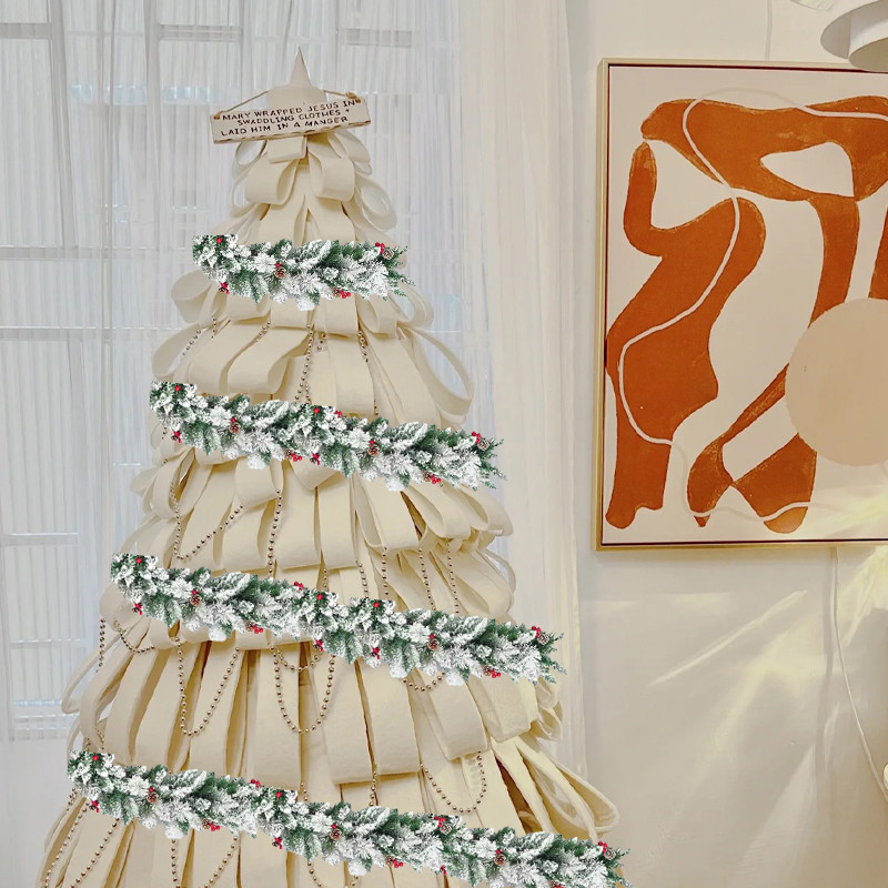 Χριστουγεννιάτικη γιρλάντα από ρατάν 180 εκ. με χιόνι για εσωτερικό Χριστουγεννιάτικο ντεκό τεχνητό λουλούδι γιρλάντα για σκάλες σπιτιού χειμώνας Πρωτοχρονιάς