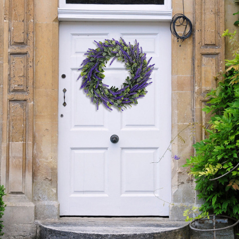 2020. gada jauns lavandas vainags, mākslīgi zaļas lapas, ziedu mājas piekariņi, piekaramie rotājumi priekšdurvju kāzu ballīšu dekorēšanai