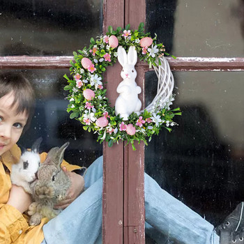 2022 Happy Easter Bunny Garland Διακόσμηση τοίχου εξωτερικής πόρτας κήπου Τεχνητό πασχαλινό στεφάνι κουνελιού στολίδι