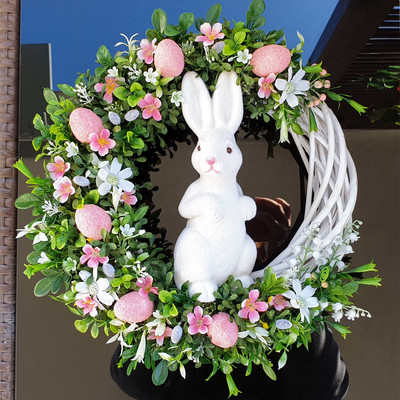 2022 Happy Easter Bunny Garland Διακόσμηση τοίχου εξωτερικής πόρτας κήπου Τεχνητό πασχαλινό στεφάνι κουνελιού στολίδι