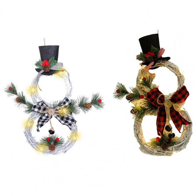Jõulud rotangist ring LED-valgustid ruuduline vibu männinõel punased marjad seina pärg jõuluukse riputatav lumememme vanik peo jaoks