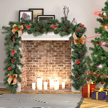 1.8M Коледен декор Ратаново изкуствено цвете Дърво Орнамент Външен гирлянд Венец Висулка Коледно парти Консумативи Декорация на стълби за врати