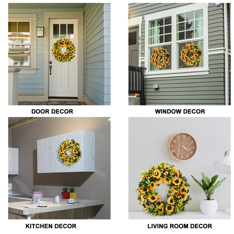 Mākslīgā saulespuķu vītne 26cm Mājas dekorēšana Roku darbs rotangpalmas imitācijas durvju vainags Sienas apdare Guļamistabas kulons KH06