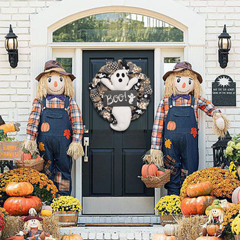 Αγρόκτημα Halloween Ghost Wreath Boo Ghost Wreath Χαριτωμένο στολίδι κρεμαστό μπροστινή πόρτα Φεστιβάλ Διακόσμηση σπιτιού Απόκριες στεφάνι