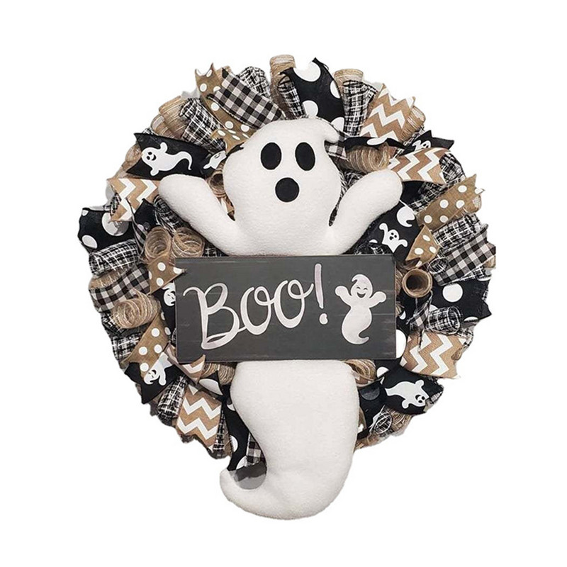 Coroana de fantome de Halloween de la fermă Coroana de fantome Boo Coroana de fantomă drăguță pentru ușă din față Ornament de agățat Festival Decorare pentru casă Coroana de Halloween