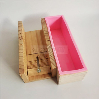 Дървена форма за рязане на сапун и комплект ножове за сапун Правоъгълна силиконова форма с дървена кутия Прав и вълнообразен нож за сапун