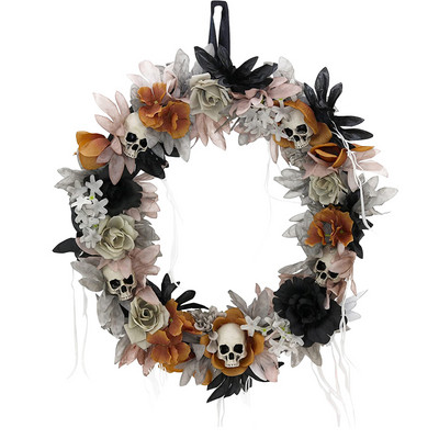 Nouă coroană de craniu de Halloween, decorație pentru ușa din față, ornamente de ghirlande artificiale suspendate pentru festival, ghirlande de Halloween