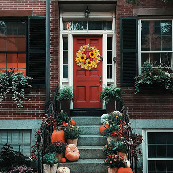 45 см есенна тиква, кленов лист, венец от шишарка, коледен декор, венец на вратата за деня на благодарността, парти, сватбена декорация на дома