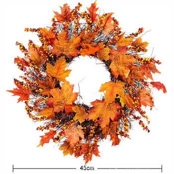 45 εκ. Φθινοπωρινό στεφάνι από φύλλα σφενδάμου κουκουνάρι κολοκύθας Χριστουγεννιάτικη διακόσμηση Ευχαριστιών στεφάνι πόρτας Διακόσμηση σπιτιού γάμου