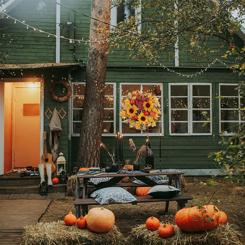 45 cm sügiskõrvitsa vahtralehe männikäbi pärg jõulukaunistus Tänupüha ukse pärja peo pulma kodukaunistus