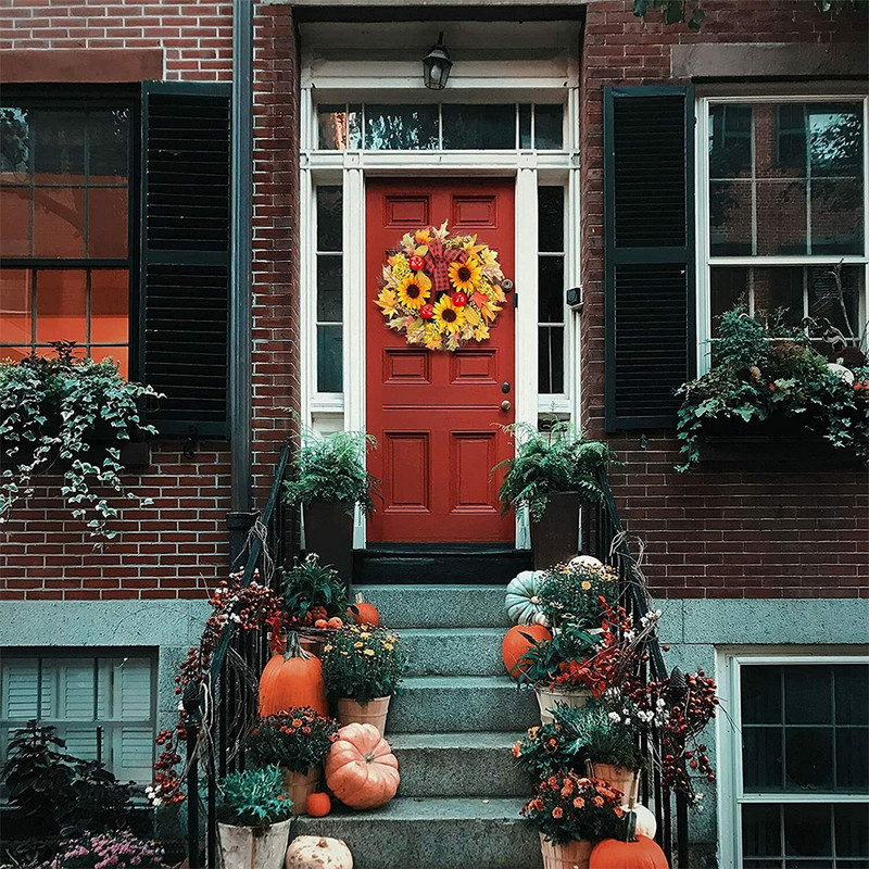 45 cm sügiskõrvitsa vahtralehe männikäbi pärg jõulukaunistus Tänupüha ukse pärja peo pulma kodukaunistus