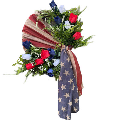 Στεφάνι 4ης Ιουλίου Πατριωτικά τεχνητά πράσινα φύλλα για την ημέρα της ανεξαρτησίας Μπροστινή πόρτα στεφάνι Γιρλάντα Μπροστινή πόρτα Στεφάνι καλωσορίσματος