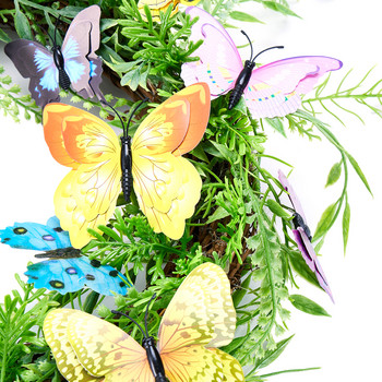 Домашни венци Цветни пеперуди Зелен ратан с кръгла форма Пролетен висящ гирлянд за входна врата Прозорци Декорация на стена