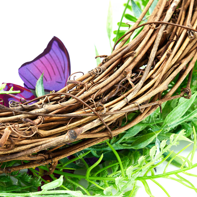 Kodupärjad Värvilised liblikad Roheline rotangist ümmargune kevadine rippuv vanik esiukse akende seinakaunistuseks