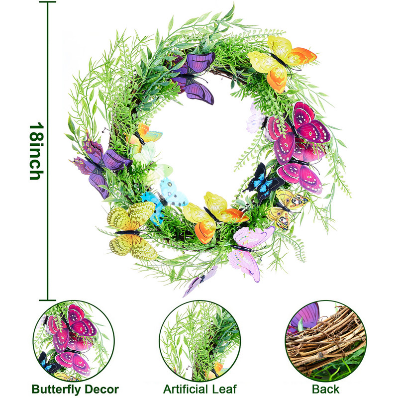 Kodupärjad Värvilised liblikad Roheline rotangist ümmargune kevadine rippuv vanik esiukse akende seinakaunistuseks