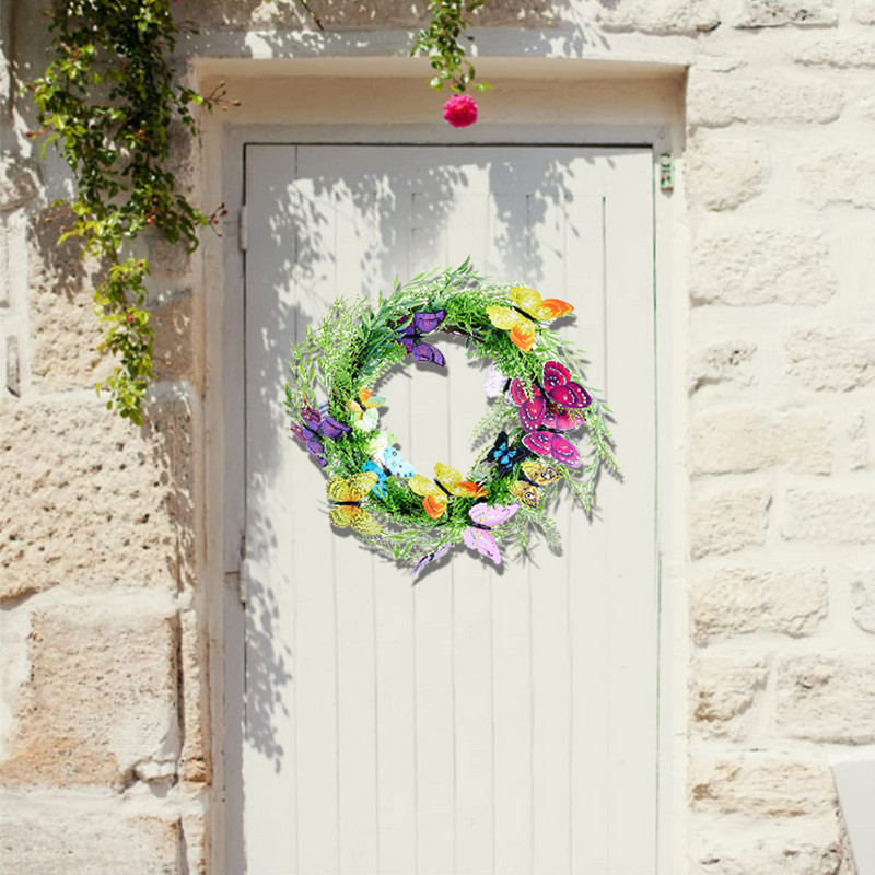 Kodupärjad Värvilised liblikad Roheline rotangist ümmargune kevadine rippuv vanik esiukse akende seinakaunistuseks