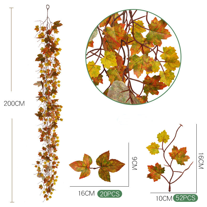 Ghirlandă de toamnă frunze de arțar, 6,6 ft simulare de toamnă frunze de arțar rattan decorare plante artificiale viță de vie de Halloween frunze de arțar rattan