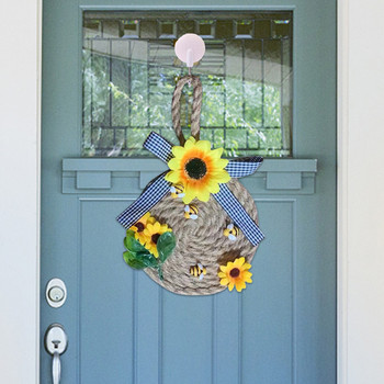 Κρεμάστρες στεφάνι με λουλούδια μέλισσας Ρουστίκ παράθυρο τοίχου στεφάνι Εξαιρετικά χειροποίητα κρεμαστά μενταγιόν καλωσορίσματος Πινακίδα πόρτας Εξοχικό Πάρτι για το σπίτι