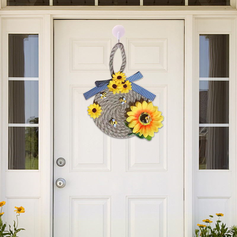 Κρεμάστρες στεφάνι με λουλούδια μέλισσας Ρουστίκ παράθυρο τοίχου στεφάνι Εξαιρετικά χειροποίητα κρεμαστά μενταγιόν καλωσορίσματος Πινακίδα πόρτας Εξοχικό Πάρτι για το σπίτι