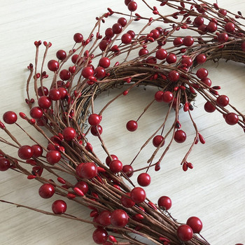 40 εκ. Τεχνητό στεφάνι από κουκούτσι κόκκινου φρούτου σε σχήμα καρδιάς Διακοσμητικό Χριστουγεννιάτικο στεφάνι πόρτας από μπαστούνι