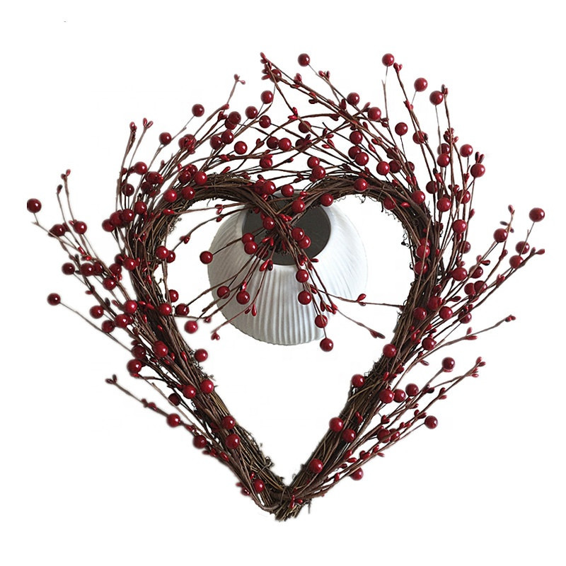 40 εκ. Τεχνητό στεφάνι από κουκούτσι κόκκινου φρούτου σε σχήμα καρδιάς Διακοσμητικό Χριστουγεννιάτικο στεφάνι πόρτας από μπαστούνι