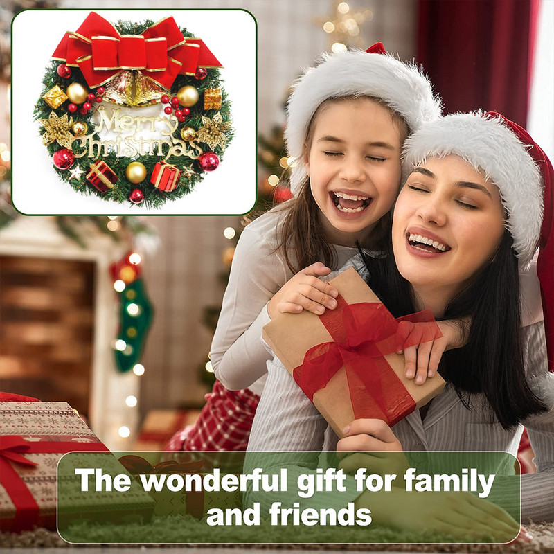 Coroană de Crăciun Decor pentru acasă Magazin Birou Sala de clasă Crăciun Fericit Decor de perete ușă din față Coroană de pin artificial Navidad