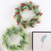 Coroană de Crăciun Conă de pin artificială Ghirlandă cu fructe de pădure roșii Ornamente agățate Decorații de perete pentru ușa din față Coroană de pom de Crăciun Fericit