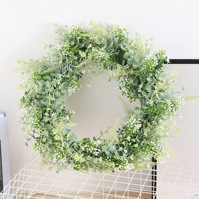 Coroană de Crăciun Conă de pin artificială Ghirlandă cu fructe de pădure roșii Ornamente agățate Decorații de perete pentru ușa din față Coroană de pom de Crăciun Fericit