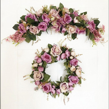 Τεχνητό στεφάνι κατώφλι πόρτας λουλούδι DIY γάμος σπίτι σαλόνι πάρτι κρεμαστό τοίχο διακόσμηση Χριστουγεννιάτικη γιρλάντα δώρο τριαντάφυλλο παιώνια