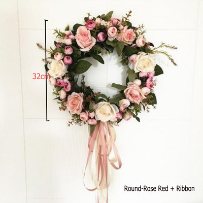 Τεχνητό στεφάνι κατώφλι πόρτας λουλούδι DIY γάμος σπίτι σαλόνι πάρτι κρεμαστό τοίχο διακόσμηση Χριστουγεννιάτικη γιρλάντα δώρο τριαντάφυλλο παιώνια