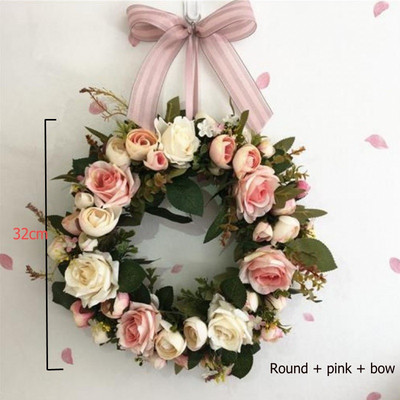 Τεχνητό στεφάνι κατώφλι πόρτας λουλούδι DIY γάμος σπίτι σαλόνι πάρτι κρεμαστό τοίχο διακόσμηση Χριστουγεννιάτικη γιρλάντα δώρο τριαντάφυλλο παιώνια