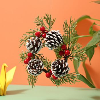 Коледен кръгъл венец с борови шишарки Ратанова висяща изкуствена декорация за входна врата