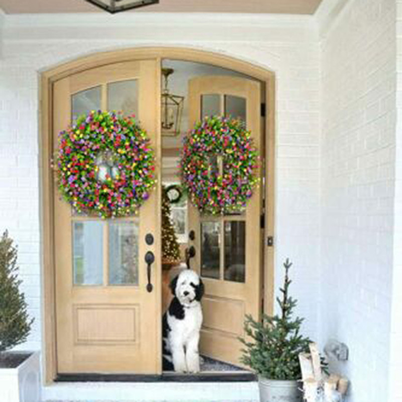 Венец от изкуствени цветя Цветен пролетен летен венец за декорация на врати, стени, прозорци, празничен фестивал, парти, сватбена украса