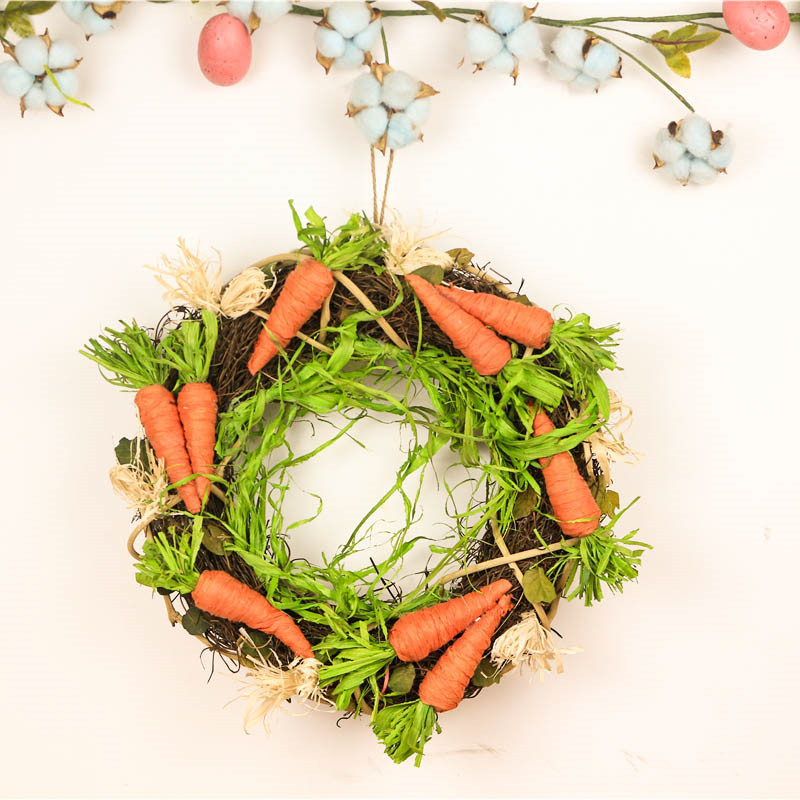 2019. gada pavasara vainags, rotangpalmas, ar rokām darināti apkari, vītnes dekori, Lieldienu vainags, burkāns, Lieldienu rotājuma durvju vainags mājām