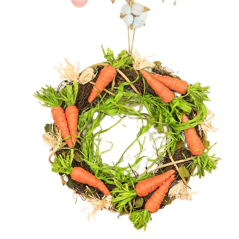 2019. gada pavasara vainags, rotangpalmas, ar rokām darināti apkari, vītnes dekori, Lieldienu vainags, burkāns, Lieldienu rotājuma durvju vainags mājām