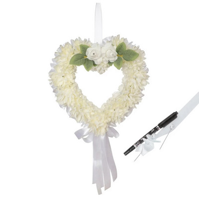 Coroană de mormânt cu flori artificiale Ghirlanda comemorativă în formă de inimă cu pixă cu marker Aranjament floral Decor cimitir funerar