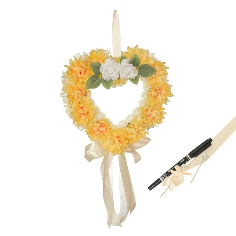 Coroană de mormânt cu flori artificiale Ghirlanda comemorativă în formă de inimă cu pixă cu marker Aranjament floral Decor cimitir funerar