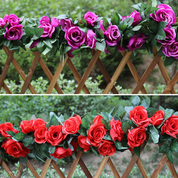 Γιρλάντες τεχνητού λουλουδιού, 1 τεμ. Fake Rose Flower Vine Faux Rose Rattan με φύλλα κισσού Τεχνητό κρεμαστό αμπέλι