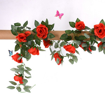 Гирлянди от изкуствени цветя, 1 бр. Фалшива лоза от цветя от рози Изкуствен ратан от рози със зелени листа от бръшлян Изкуствена висяща лоза от цветя