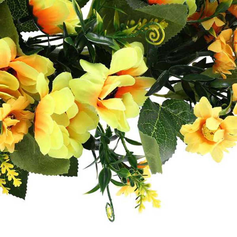 Τεχνητό καλοκαιρινό στεφάνι ηλίανθου-16 ιντσών Διακοσμητικό στεφάνι ψεύτικο λουλούδι με κίτρινο ηλίανθο και πράσινα φύλλα για μπροστινή πόρτα I