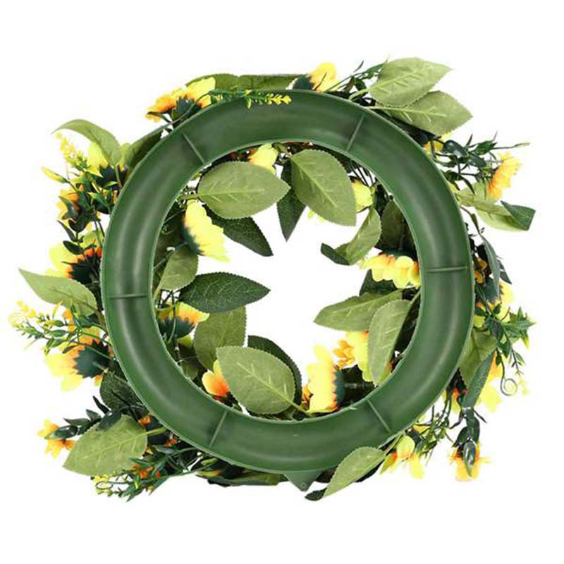 Τεχνητό καλοκαιρινό στεφάνι ηλίανθου-16 ιντσών Διακοσμητικό στεφάνι ψεύτικο λουλούδι με κίτρινο ηλίανθο και πράσινα φύλλα για μπροστινή πόρτα I