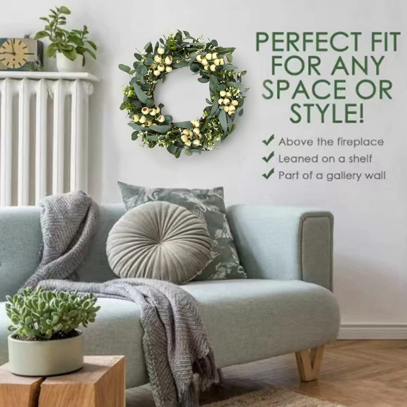 Vijenci od 20 inča za ulazna vrata, vijenac od zelenog eukaliptusa za proljeće, vijenci za ulazna vrata, vijenac s poljskim cvijećem