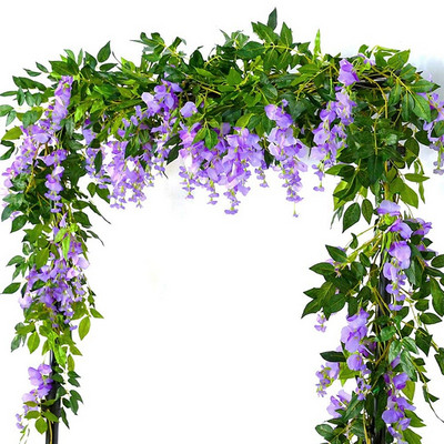 2vnt 7Ft/vnt Dirbtinis Wisteria Vine, Gėlių girlianda Wisteria Vine Rattan kabantys gėlės lauko ceremonijai