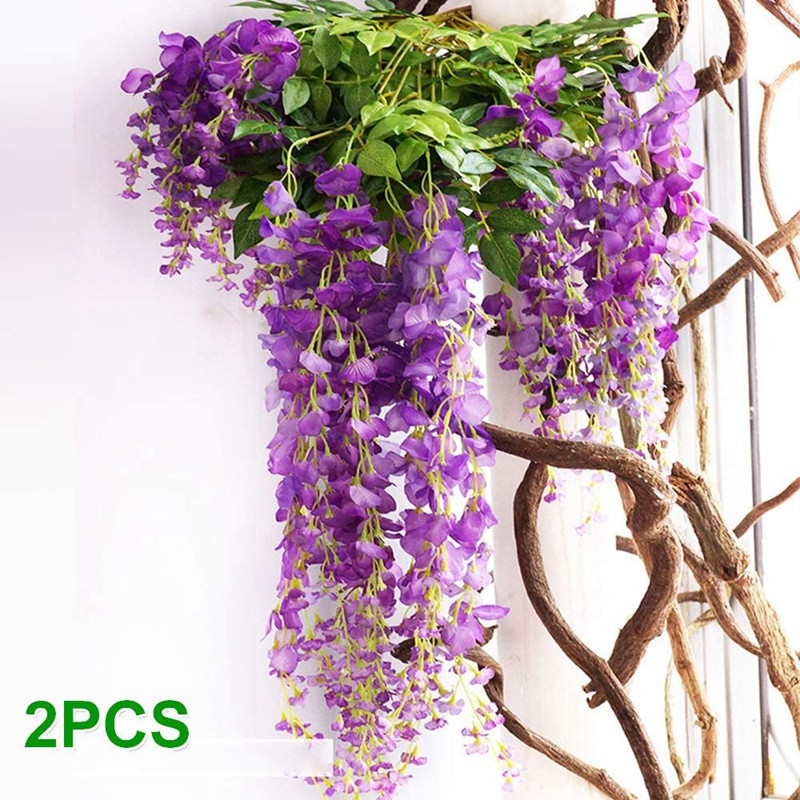 2vnt 7Ft/vnt Dirbtinis Wisteria Vine, Gėlių girlianda Wisteria Vine Rattan kabantys gėlės lauko ceremonijai
