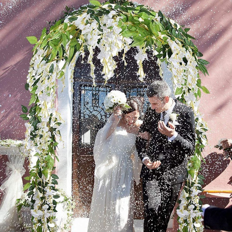 2vnt 7Ft/vnt Dirbtinis Wisteria Vine, Gėlių girlianda Wisteria Vine Rattan kabantys gėlės lauko ceremonijai