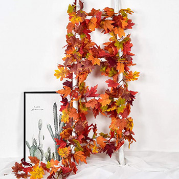 1,75 метра изкуствена лоза, есенен кленов лист, фалшив гирлянд за Хелоуин, Деня на благодарността, украса за домашно парти, есенен есенен декор