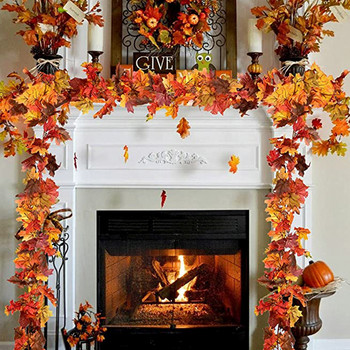 1,75 метра изкуствена лоза, есенен кленов лист, фалшив гирлянд за Хелоуин, Деня на благодарността, украса за домашно парти, есенен есенен декор