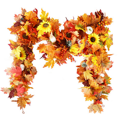1.75Meters Artificial Vine Autumn Maple Leaf Fake Garland For Halloween Thanksgiving Decoration Home Party Fall Autumn Decor